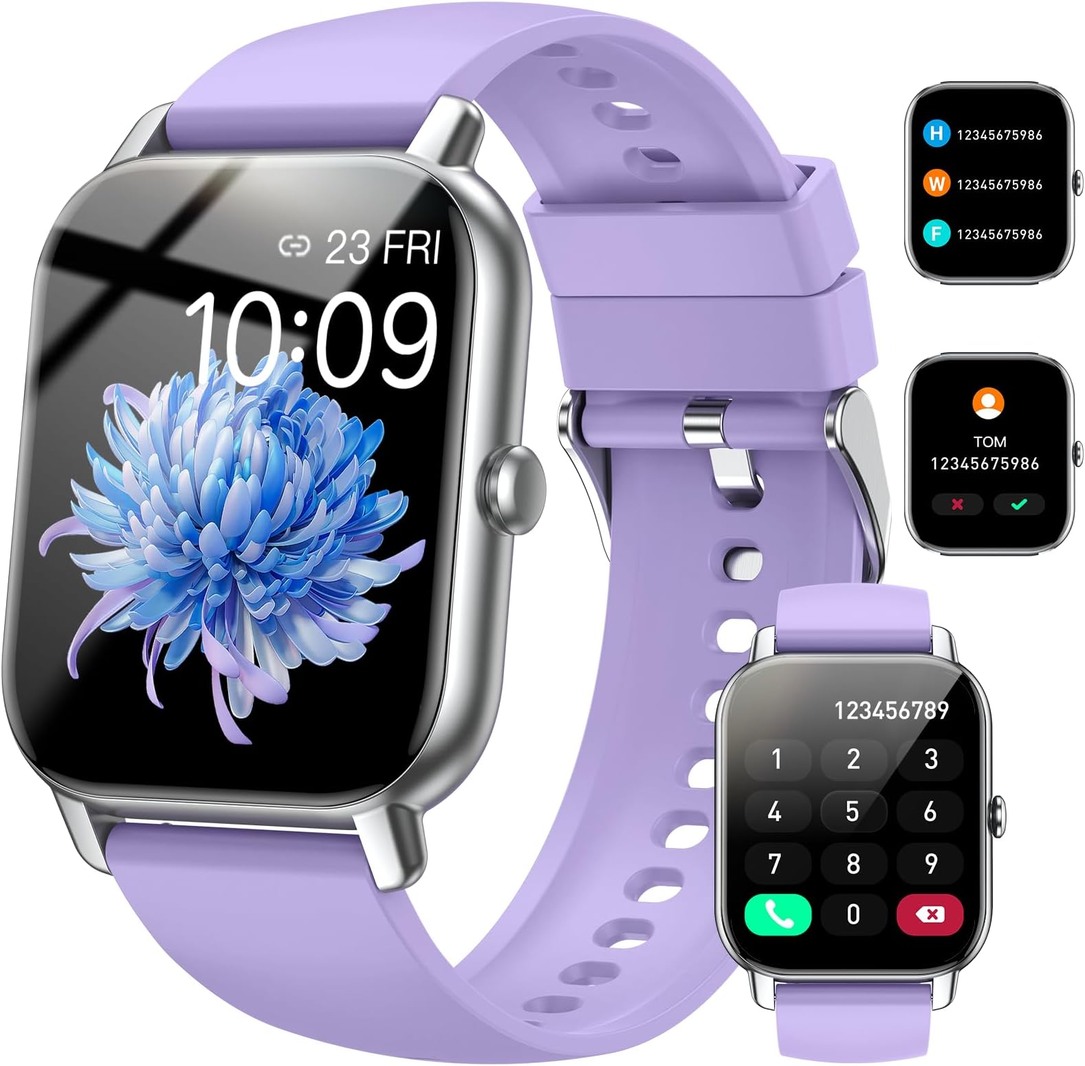 Smart Watch(Answer/Make Call), 1.85" Smartwatch for Women IP68 Waterproof, 100+ Sport Modes, Fitness Activity Tracker Heart Rate Sleep Monitor Pedometer, Smart Watches for Android iOS, Lavender Purple