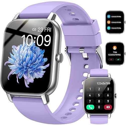 Smart Watch(Answer/Make Call), 1.85" Smartwatch for Women IP68 Waterproof, 100+ Sport Modes, Fitness Activity Tracker Heart Rate Sleep Monitor Pedometer, Smart Watches for Android iOS, Lavender Purple