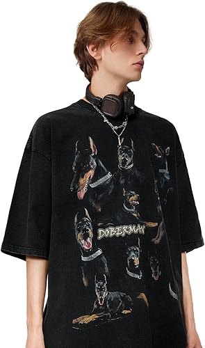 Miniatura 2 de Aelfric Eden Camisetas gráficas Doberman Washed Camiseta VintageLoose Harajuku Summer Tops