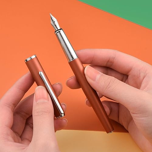 Vista 24 de HongDian 920 - Pluma estilográfica de metal negro, chapado en oro rosa, punta extrafina, pluma de escritura suave, bolígrafo clásico con convertidor