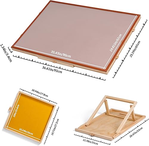 Miniatura 8 de Tektalk Mesa de rompecabezas con barra de cuero, meseta de madera portátil con soporte ajustable integrado y cubierta extraíble, 4 cajones de