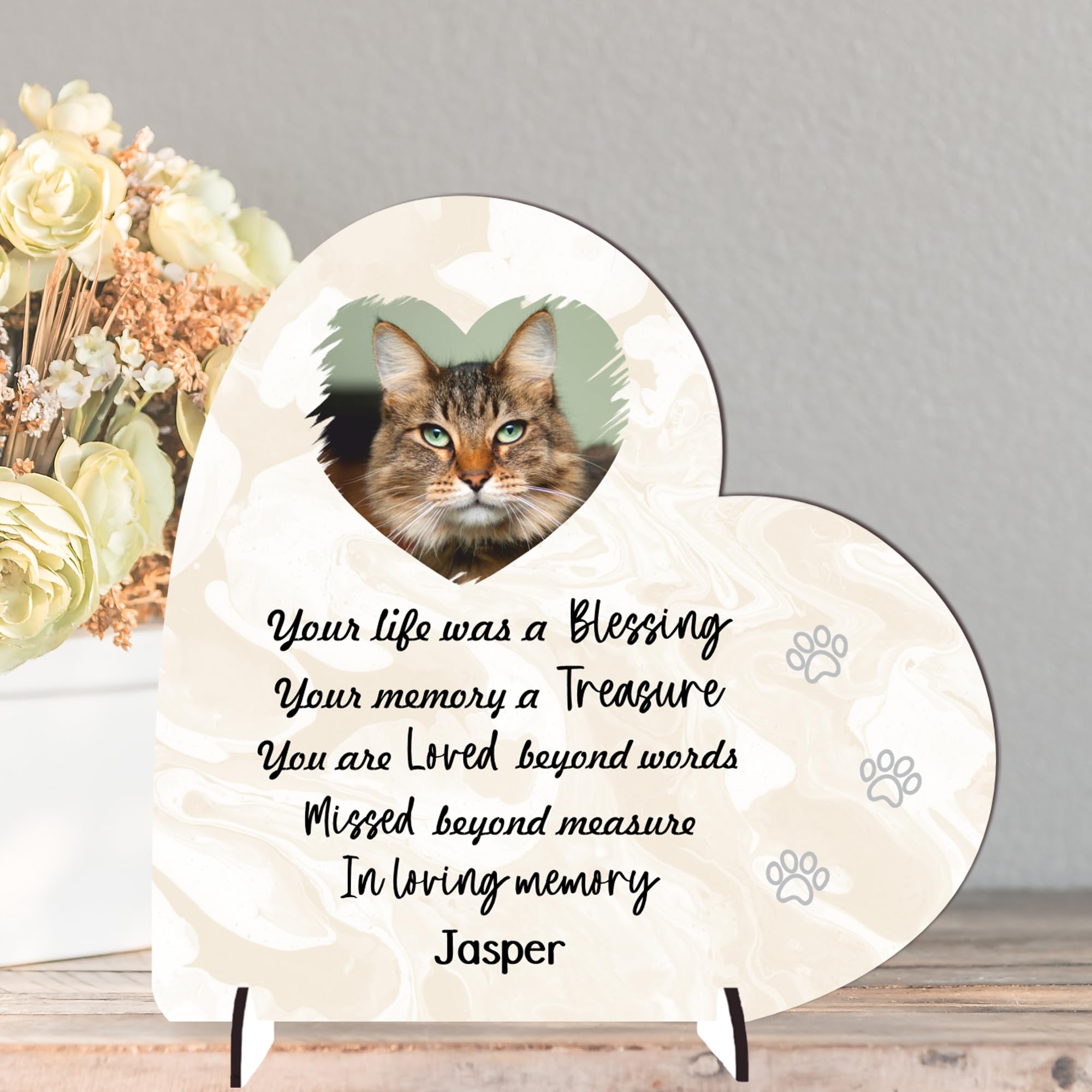 Personalised Pet Cat or Dog Memorial Plaque – 'Your Life Was a Blessing' – Available in MDF or Acrylic, Sizes Small to Large (Mdf Wood 8.5cm x 8.5cm, Beige) — image 1