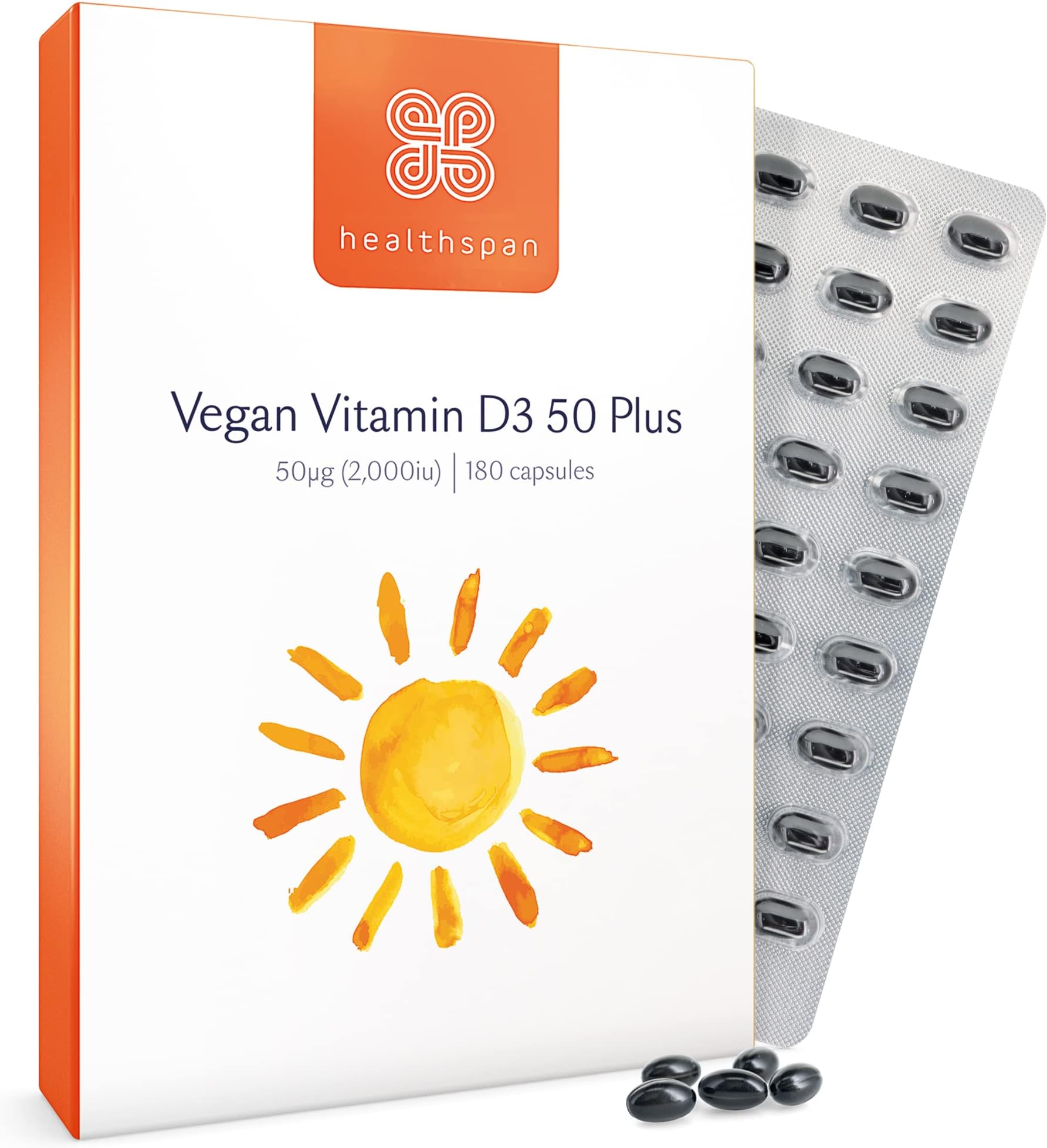 Vegan Vitamin D3 50 Plus | 180 Capsules | 2000iu Vitamin D | Healthy Muscle, Bones & Teeth | Immune Support