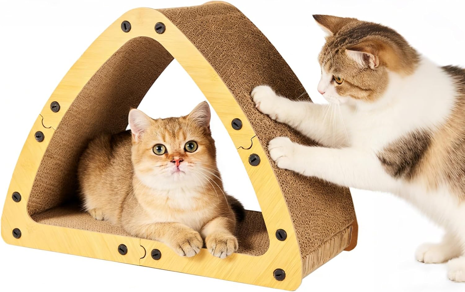 TIMIEEYA Cardboard Cat House - Triangle Cardboard Cat Scratcher Cozy Cats Lounger as Tunnel and Sofa, Cat Scratcher for Indoor Cats, Safe & Secure