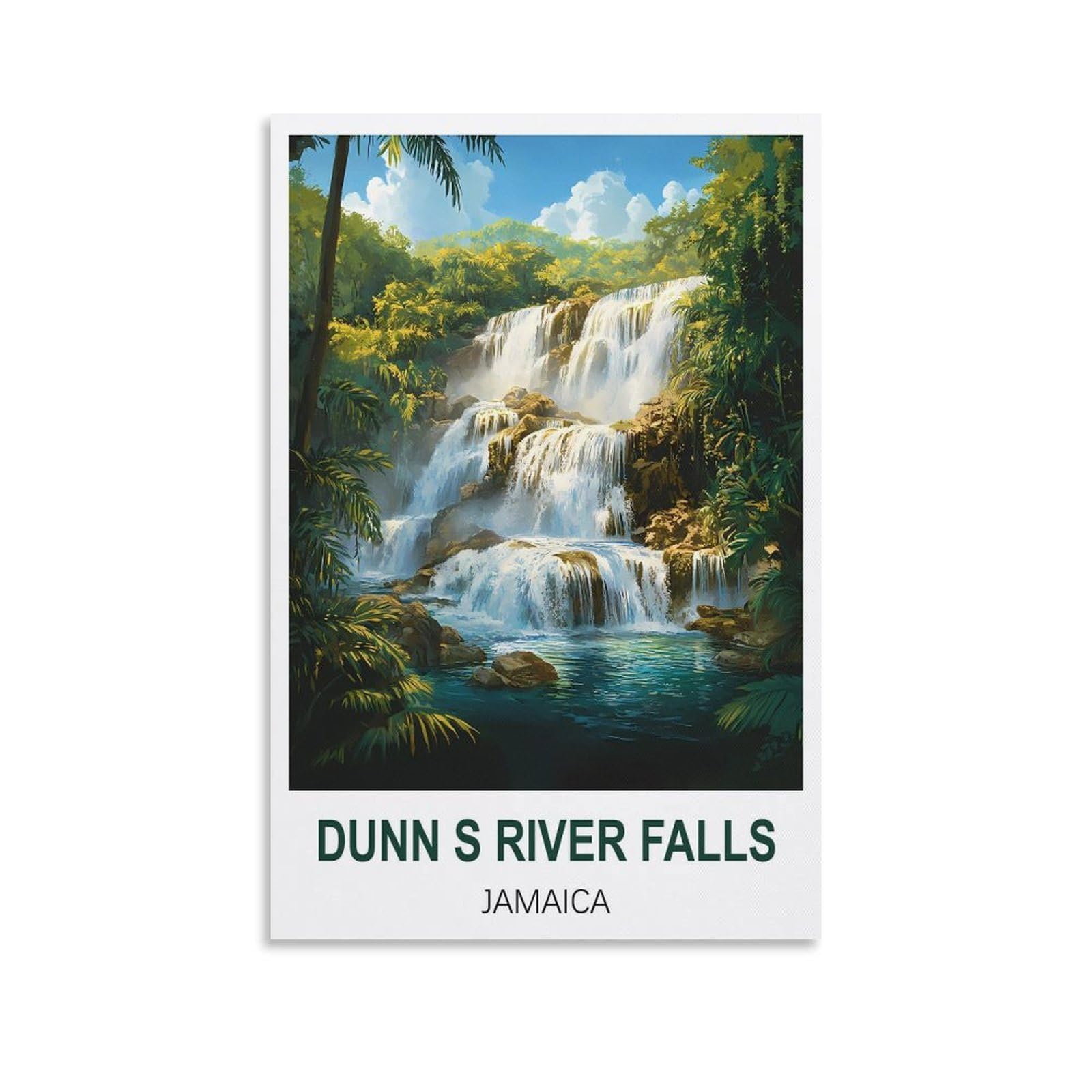 FJIWECWSQ Dunn's River Falls Jamaica Vintage Travel Posters 12x18inch(30x45cm) Canvas Wall Art Painting Prints