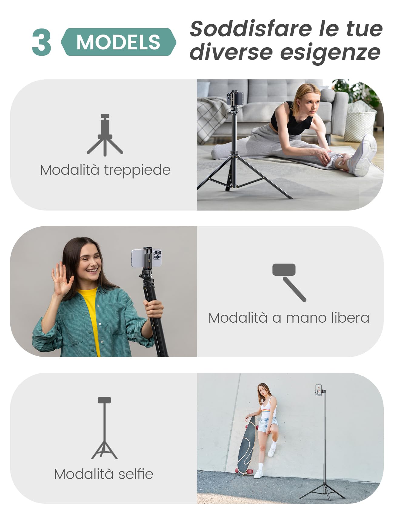 180cm Treppiede per Cellulare, Bastone Selfie Treppiede con Telecomando e Supporto con Telecomando Wireless, Estensibile Treppiedi Compatibile con Smartphones.