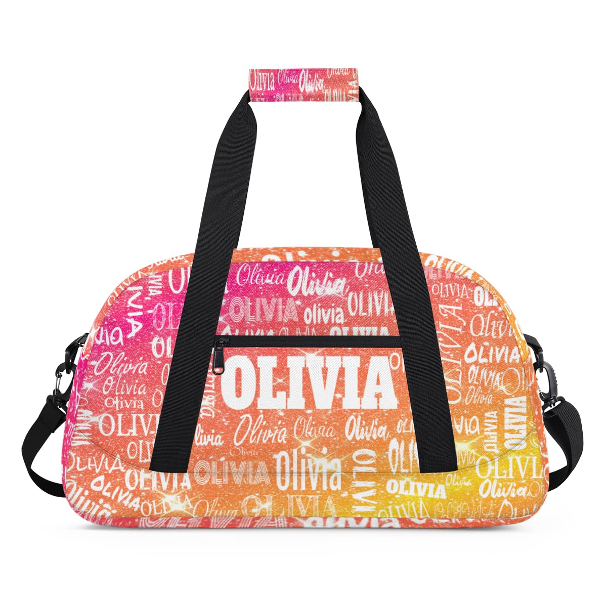 Personalized Dance Bag Gym Bag Girls, Custom Sport Duffel Bag Weekender Bags Travel Duffel Bag Shiny Glitter Starry Red Orange