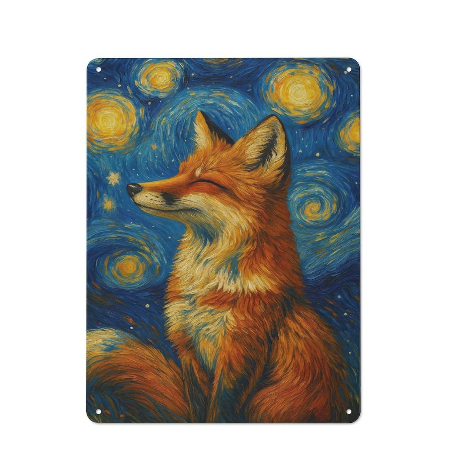 Junmoney Fox In Starry Night Style Decorative Metal Plaque With Design 40X30cm, Loft Style Loft Wall Plaque For Modern Home, Workshop, Office Or Cafe