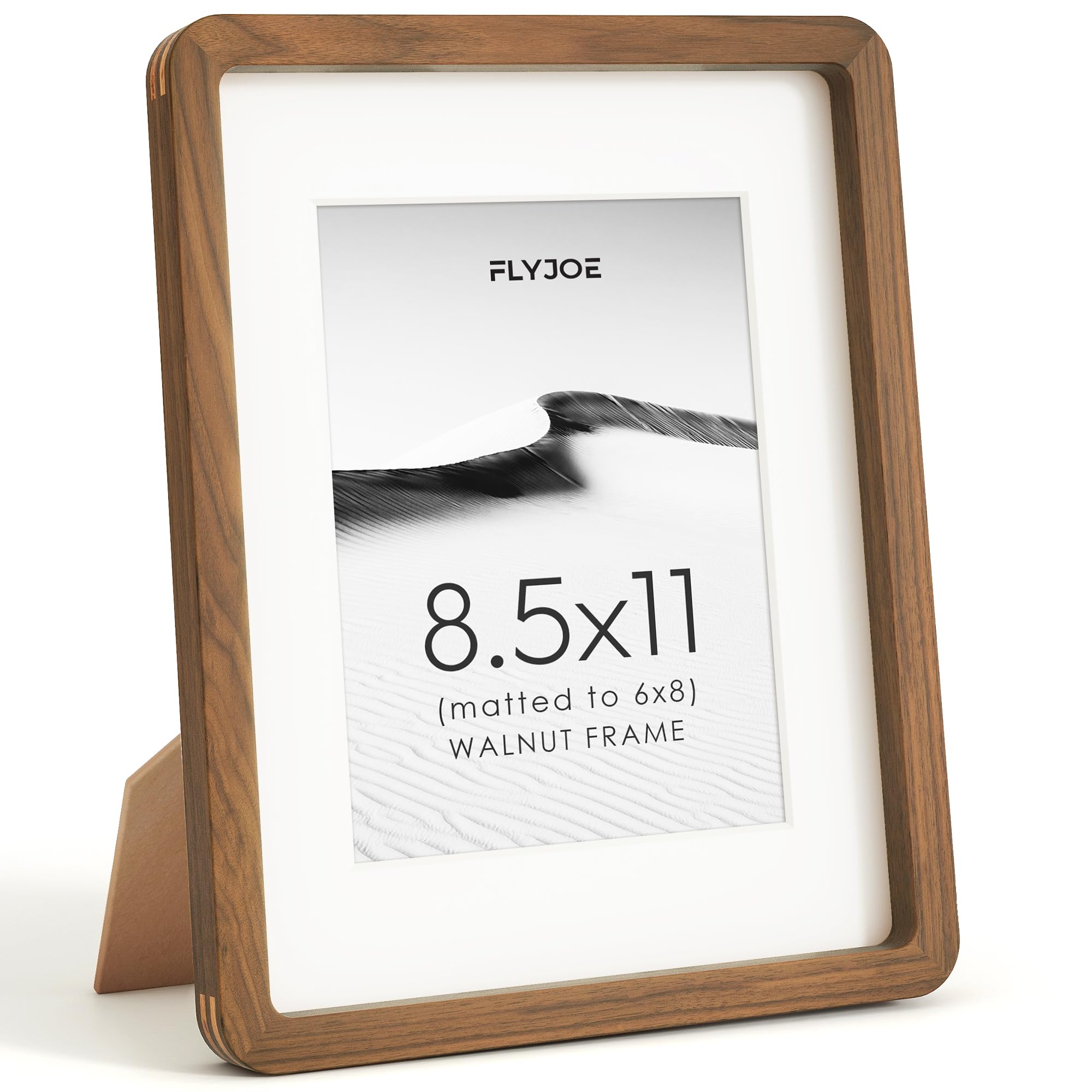 FLYJOE 8.5x11 Picture Frame, Solid Walnut Wood Frame with Mat for 6x8 Photo