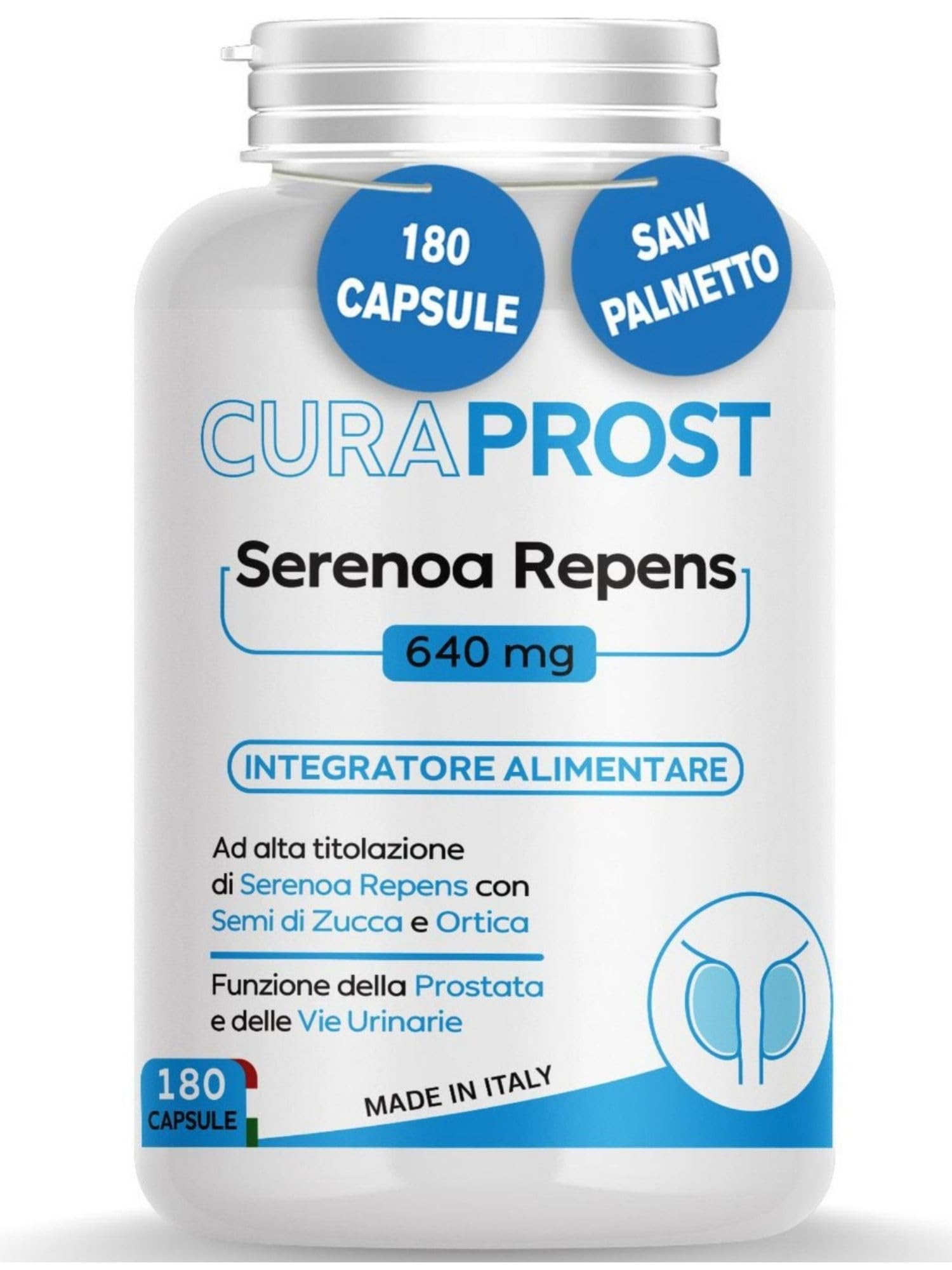 Serenoa repens prostata Integratore Prostata 640 mg - 180 Capsule - Saw palmetto -Formula Complex - integratore Uomo benessere delle vie Urinarie