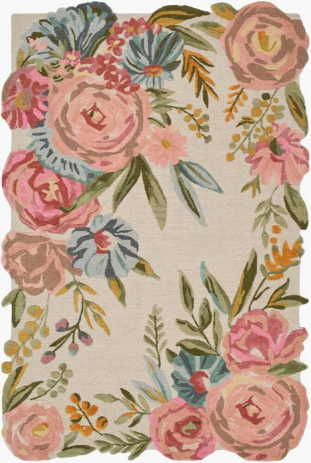 Handmade Tufted Irregular Shape Wool Area Rug Botanical Design, Thick & Soft Carpet for Living Room, Bedroom Hall Room Color Multi Size 8' x 10' (U-Shape) IrregularA0/Multi7