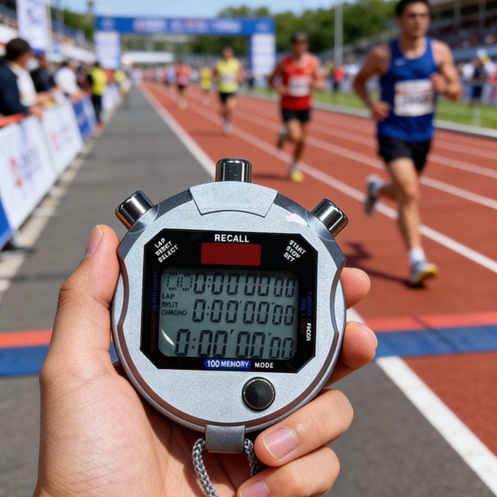 Reloj electrónico de alta precisión para árbitros deportivos que resaltan 3 filas de 100 carriles de manejo suave y tiempo preciso de competencia