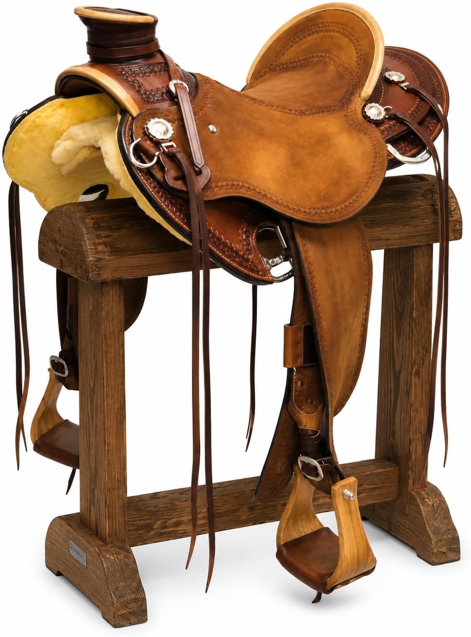 Wade Horse Saddle Tree A Fork Roping Ranch Work Handmade Tooled Carved Premium Leather Western Equestrian Trail Tack Adult & Pony Horse Riding Saddle, Size: 10-18 inch Seat, EV-268
