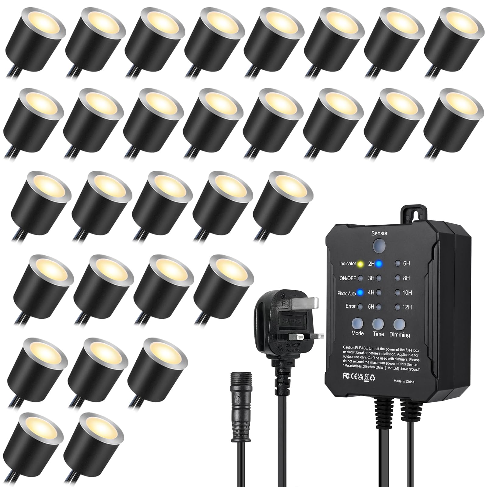 SMY Lighting Dimmable LED Deck Lights with Timer and Photocell Sensor and Protecting Shell φ32mm,30Pack Outdoor LED Smart Deck Lighting IP67 Waterproof for Garden,Yard Stair, Patio, Floor Decoration