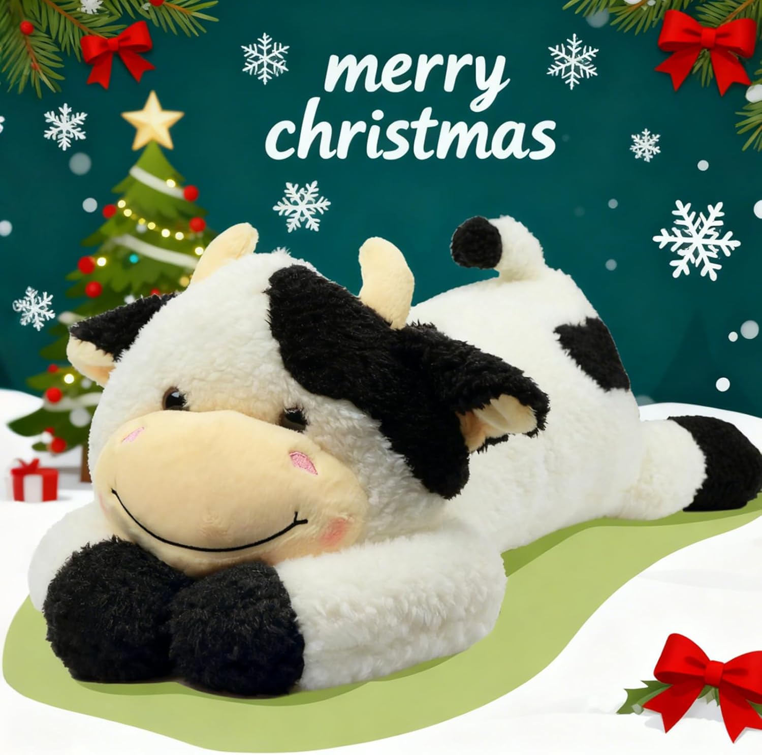Easfan 36’’ Lying Cow Stuffed Animal Large Hugging Cow Plush Pillow Toy Soft Cute Cattle Doll Home Decoration Christmas Birthday Gifts for Kids Adults Boys Girls