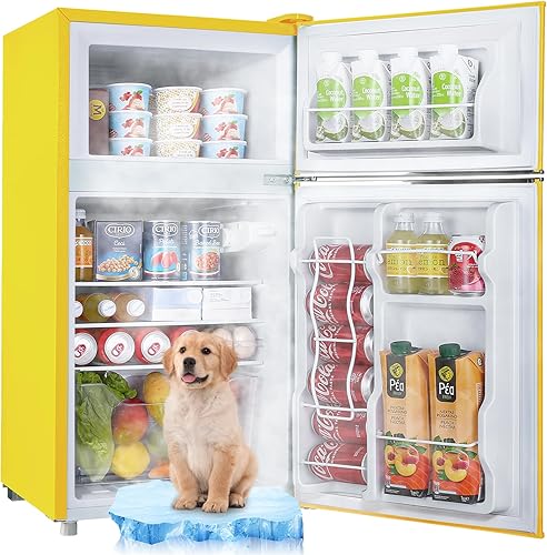 WANAI - Refrigerador retro de 3.5 pies cúbicos de 2 puertas con congelador y 2 manijas, refrigerador de control de termostato ajustable de 7
