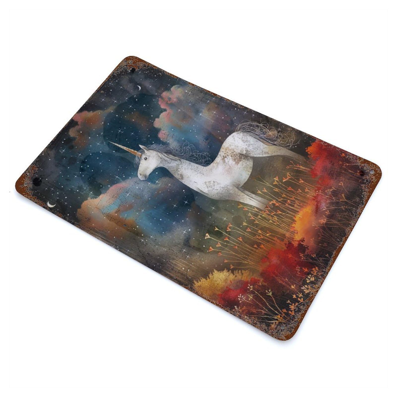 Starry Unicorn Rusty Metal Tin Sign 11.8"x7.9", Farmhouse Wall Decor for Farmhouse, Kitchen And Entryway Decor