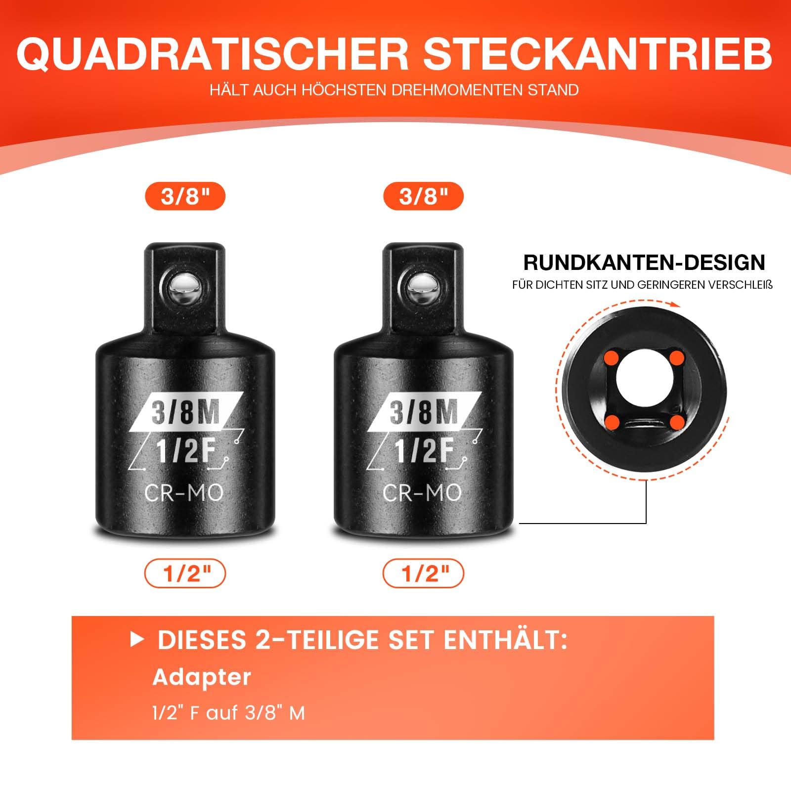 Stecknuss Adapter Set – 8-teilig, Chrom-Molybdän-Stahl, 1/4 Zoll Bis 1 Zoll, Mit Aufbewahrungskoffer
