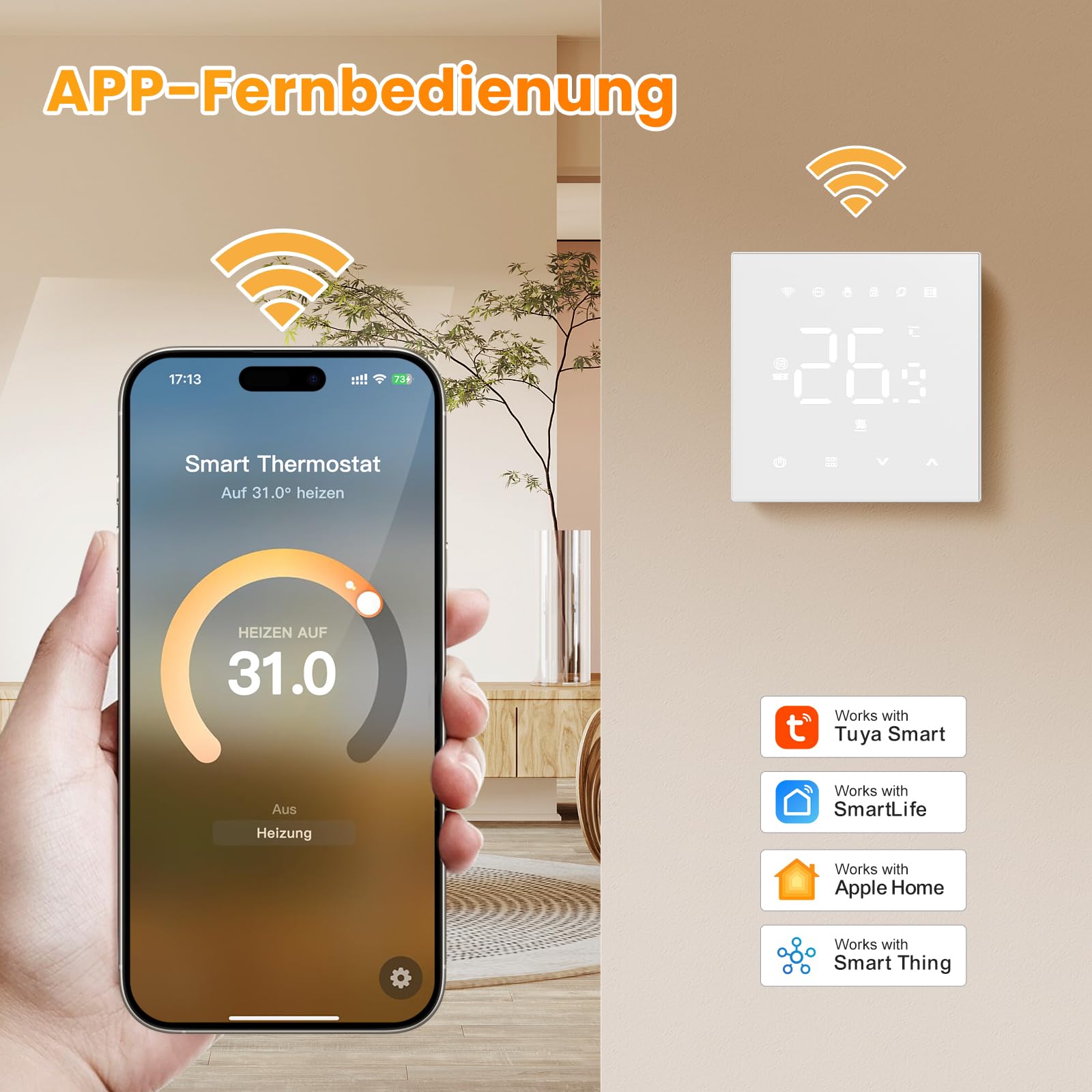 MIUCDA Smart Thermostat Matter Wasser Fussbodenheizung WiFi Raumthermostat Digital Heizungsthermostat Kompatibel mit Homekit，Alexa, Google Home，SmartThing