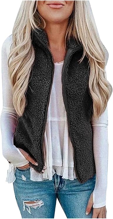 Amazon.com: Chaleco peludo para mujer Chaquetas con cremallera Color sólido  sin mangas de felpa Chaleco solapa bolsillo suelto espesar Chalecos a  prueba de viento : Ropa, Zapatos y Joyería