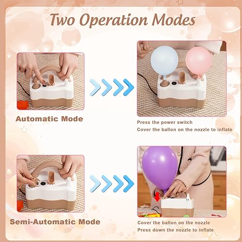 Miniatura 5 de Bomba de globo eléctrica, bomba de aire de globo para inflables, máquina eléctrica portátil de inflador de globos con boquilla doble, herramientas