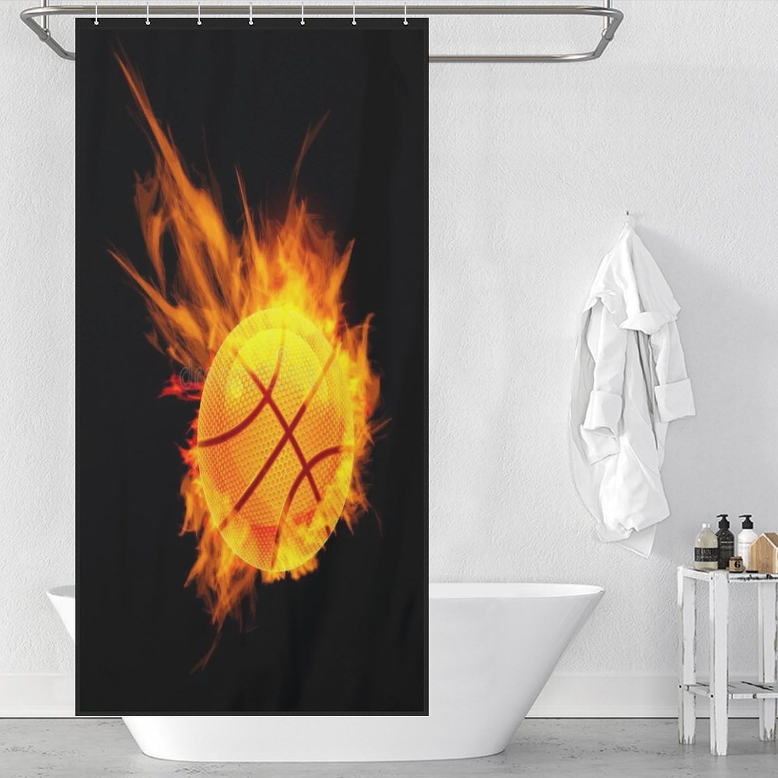 Rideau de douche basket-ball 92x183 cm en tissu imperméable pour salle de bain d'ado