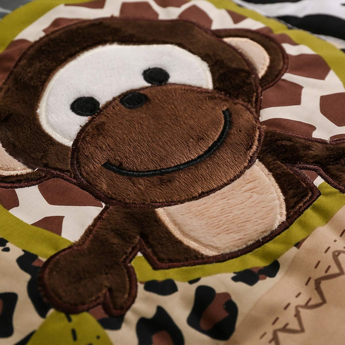 4 PCs Dark Brown Elephant Giraffe Hippo Nursery Crib Bedding Set Baby Boy Animal Safari Cot Bedding Set, Brown , White , Green , Gray, 28x52