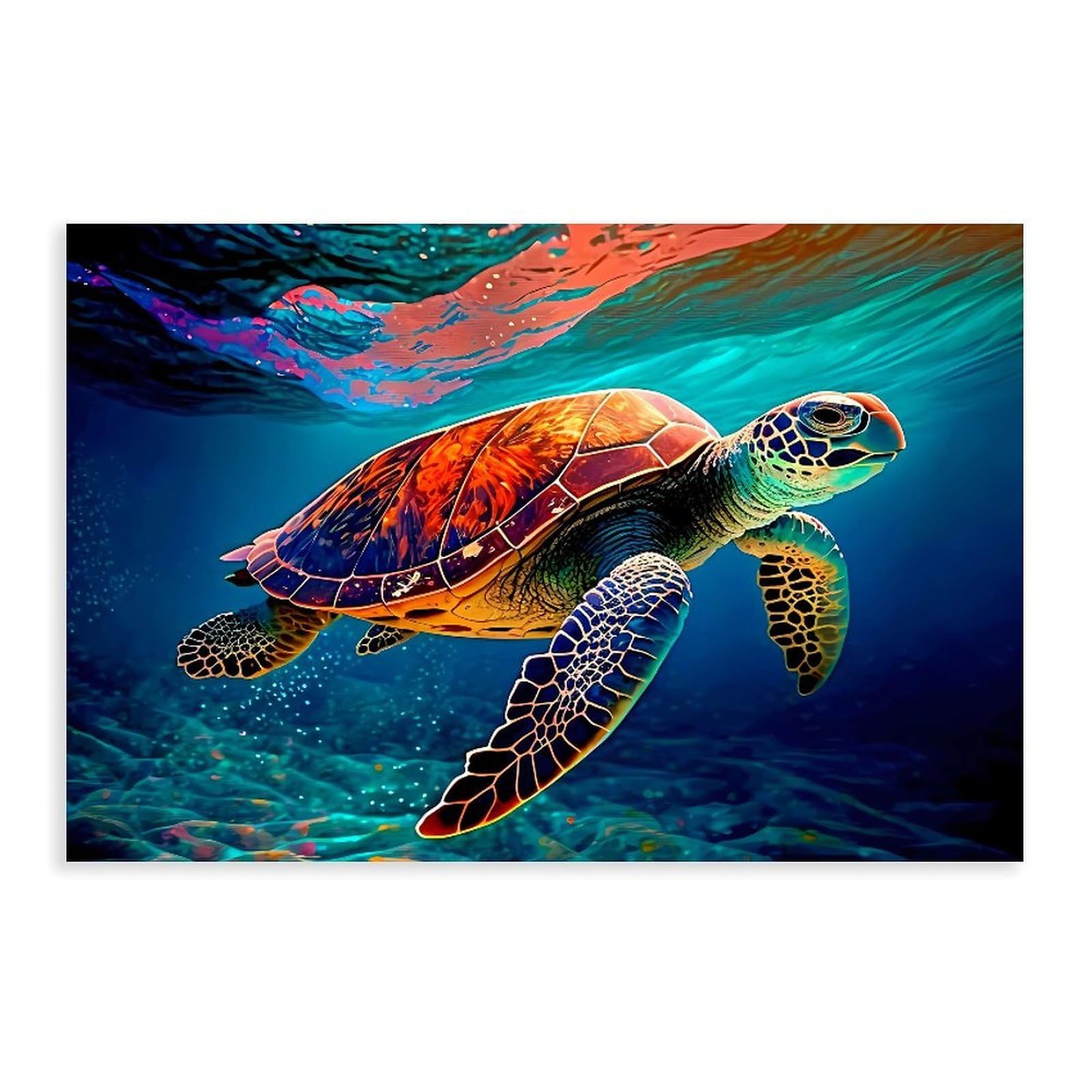QNVJQKDSI Sea Turtle Swimming in Coral Reef Canvas Poster Bedroom Decor Landscape Office Room Decor Gift 16" L X 24" W