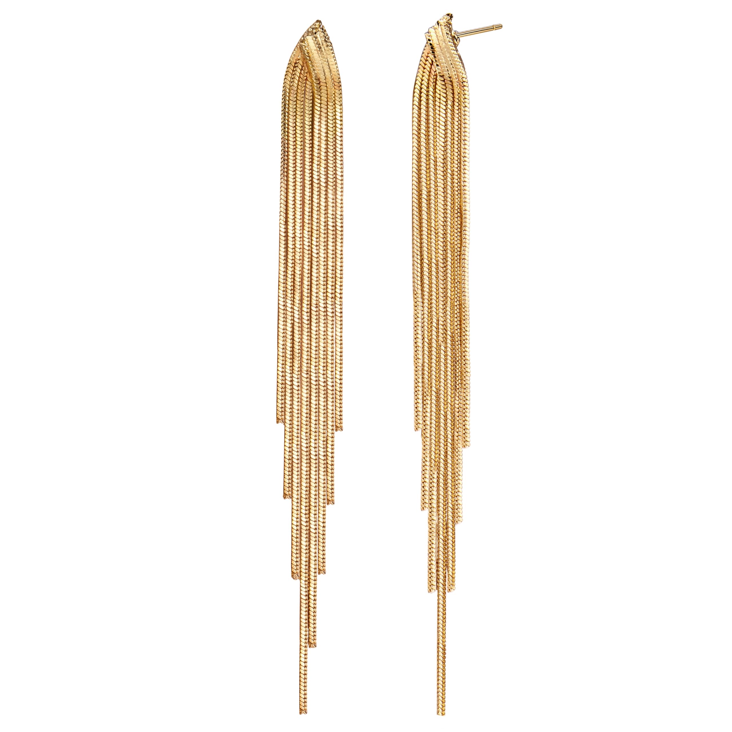 – Gold Earrings for Women Stainless Steel Post Long Tassel Dangle Earrings Wedding Bridal Bridesmaid Party Prom Jewellery Chain Dangle Earrings Gold Drop Earrings for Woman Girls