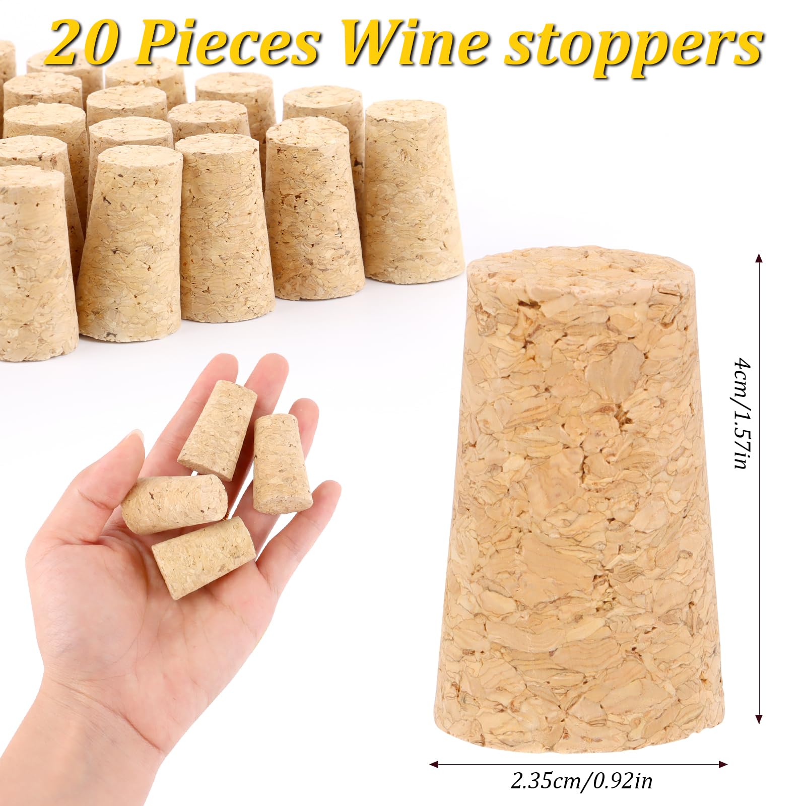 20 Piezas Tapones de Vino, Tapones de Corcho y Madera Suave Natural, Para Sellar Botellas de Vidrio