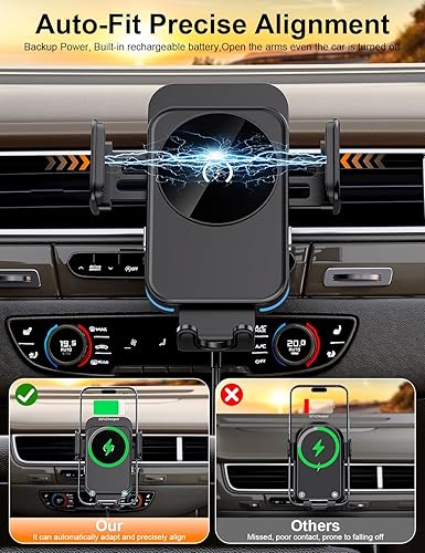 Miniatura 5 de Cargador inalámbrico para automóvil, carga rápida de 15 W sujeción automática alineación automática soportes de teléfono para tu salpicadero de