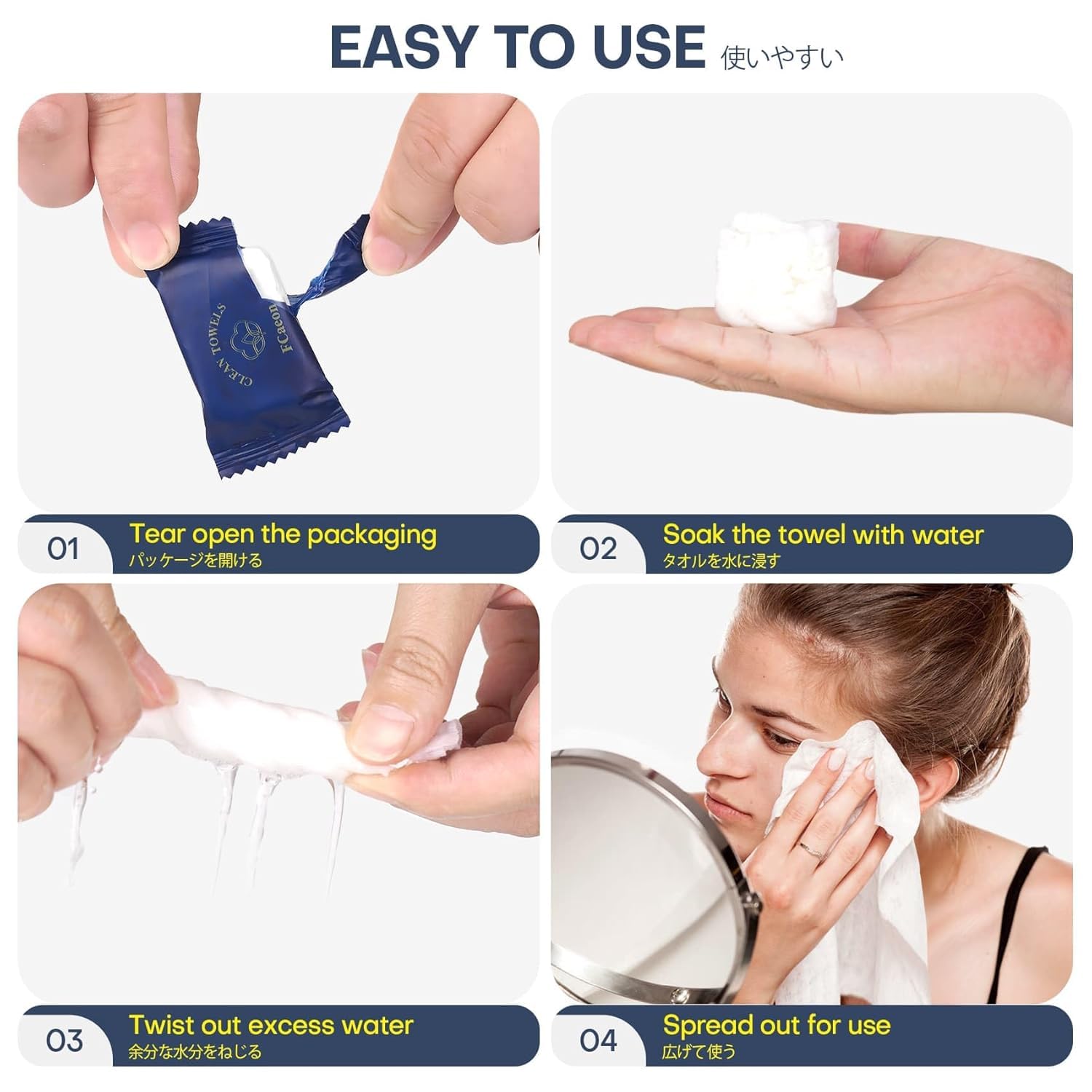 Asciugamani Compressi,Asciugamano per il Viso Usa e Getta Ultra Morbido,Salvietta per il Viso Spessa,Fazzoletti di Cotone per Struccarsi Pelle Sensibile Allattamento Viaggio(500 Unità Blu)
