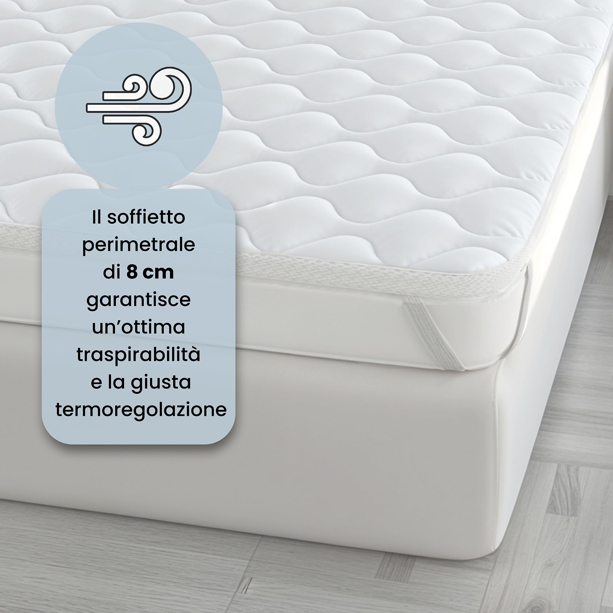Topper DREAM imbottito e trapuntato, Coprimaterasso Letto Matrimoniale Maxi 180x200 cm, Imbottitura da 700g/m², con Elastici Angolari e soffietto da 8 cm - Lavabile in Lavatrice