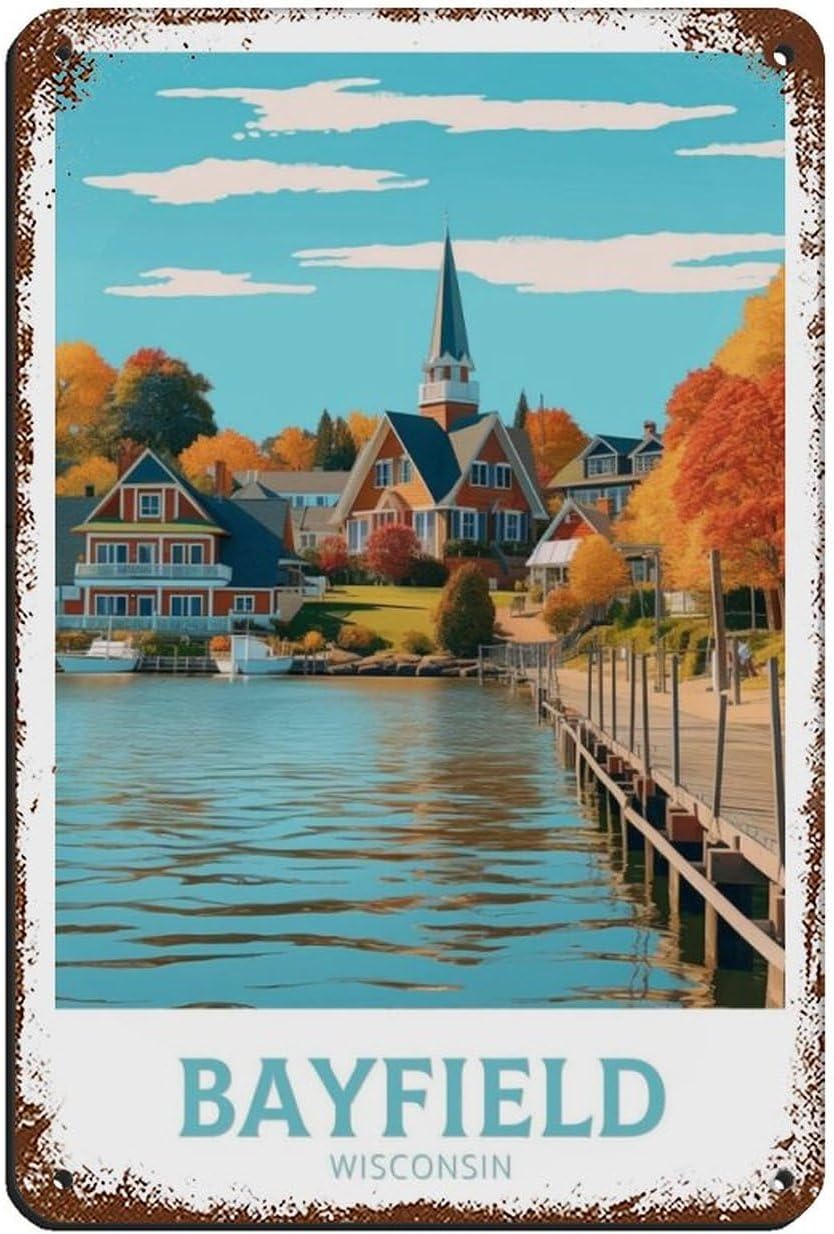 ANueva Bayfield Wisconsin Travel Poster Tin Sign Vintage Metal Pub Club Cafe Bar Home Wall Art Decoration Poster Retro Style8x12inch(20x30cm)