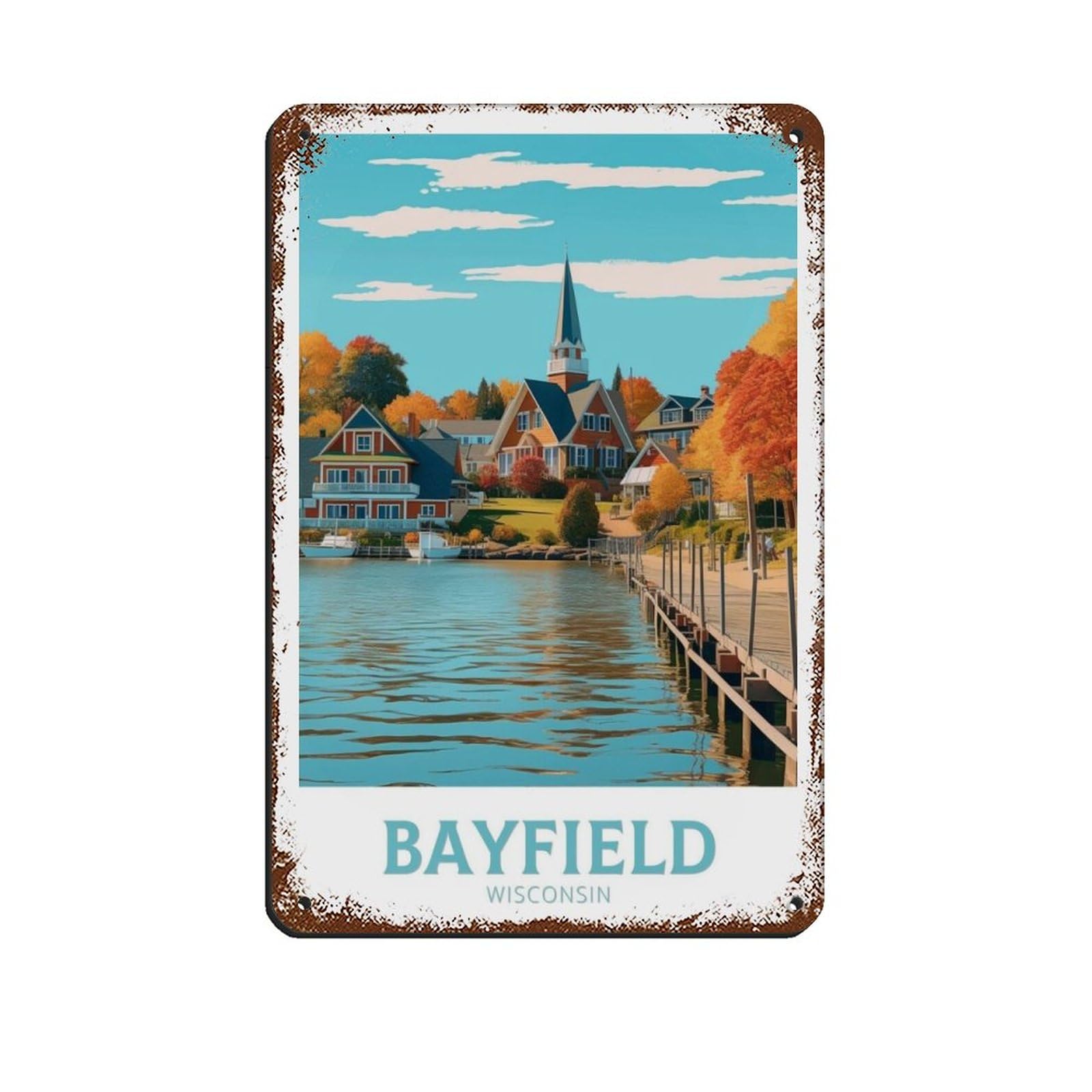 ANueva Bayfield Wisconsin Travel Poster Tin Sign Vintage Metal Pub Club Cafe Bar Home Wall Art Decoration Poster Retro Style8x12inch(20x30cm)