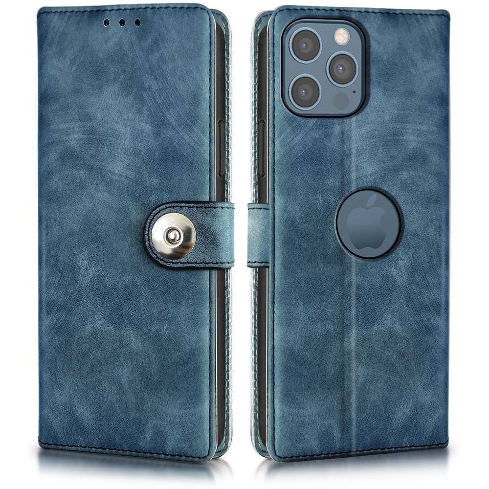 WOW IMAGINE Shock Proof Flip Cover Back Case for iPhone 12 Pro (Magnetic Button Flip Case | Wallet Pockets & Stand | Leather Finish | Aquamarine)