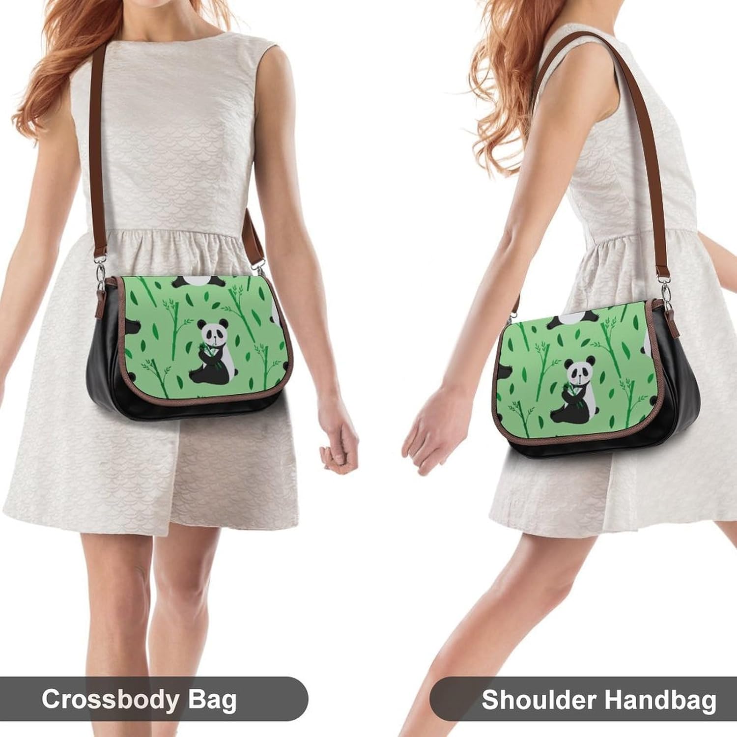 Cute Cartoon PandaWomen's Faux Leather Crossbody Bag, Waterproof Wrinkle-Resistant Shoulder Bag with Detachable Strap, Large Capacity Casual Handbag, Fashion Daily Purse for Shopping Work Dating, Idea