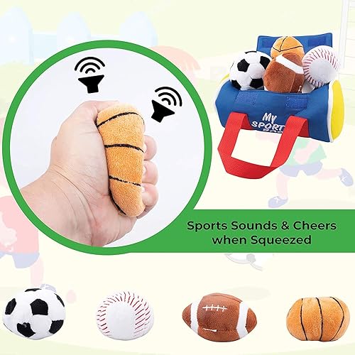 Miniatura 2 de Etna My Sports Bag, juego de juguetes de peluche – Juguetes sensoriales para niños pequeños con bolas de felpa que hacen sonidos deportivos y