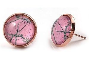 12mm Light Pink Camo Pattern Glass Dome Stud Earrings in Rose Gold Tone Posts