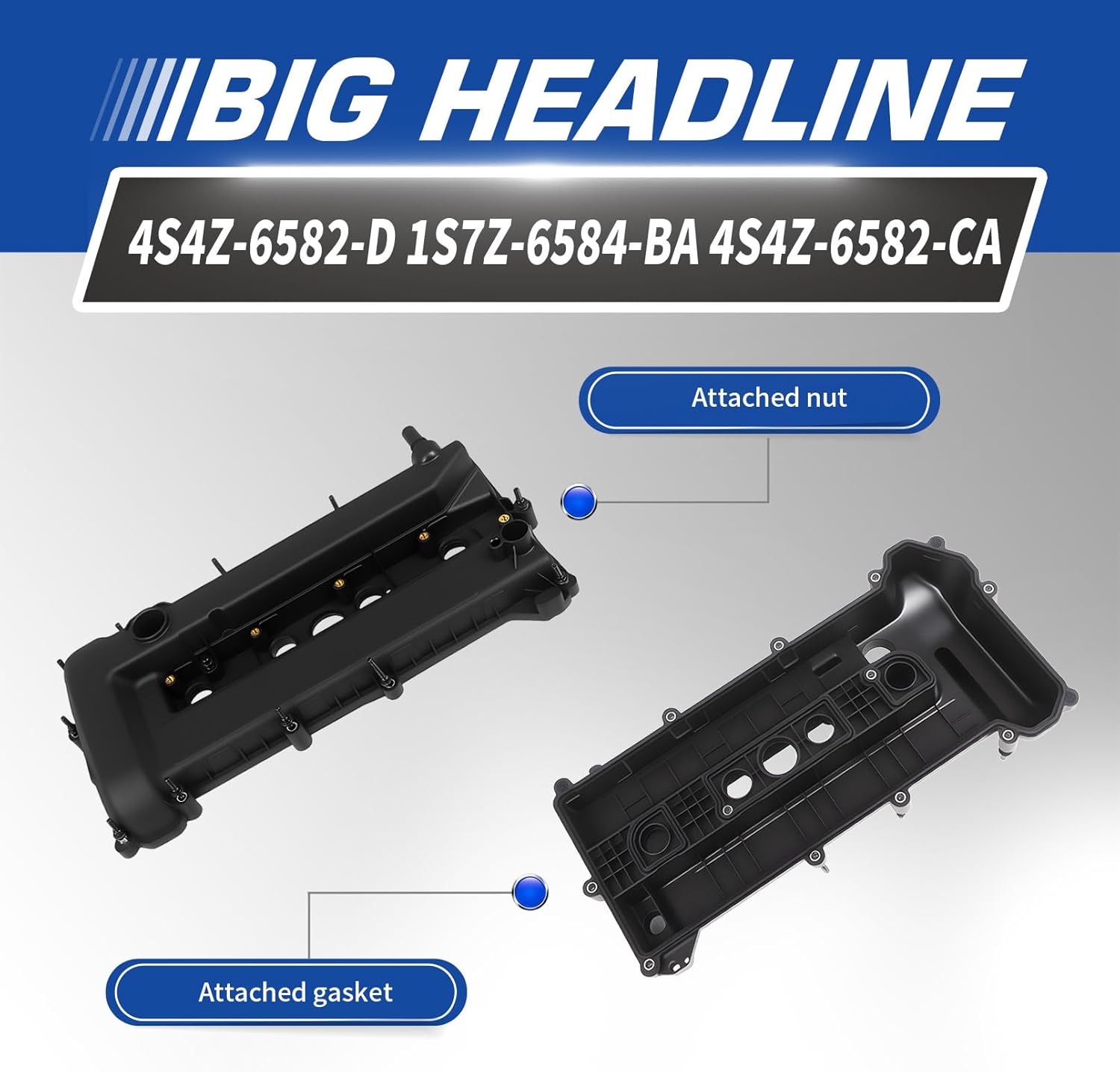 4S4Z-6582-CA Engine Valve Cover with Gasket Compatible with Escape 2004-2008 Transit Connect 2010-2013 Focus 2005-2011 2.0L 2.3L 4S4Z-6582-D 1S7Z-6584-BA