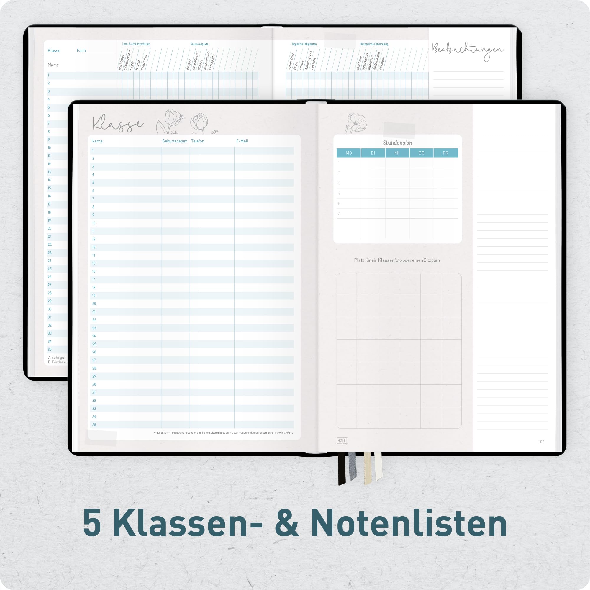 Häfft® Lehrerplaner Grundschule 2026/2027 im A4+ Format Hardcover - Schuljahr 12 Monate (Aug 26 - Jul 27) Lehrerkalender & Unterrichtsplaner für Klasse 1–4 "Black Edition"