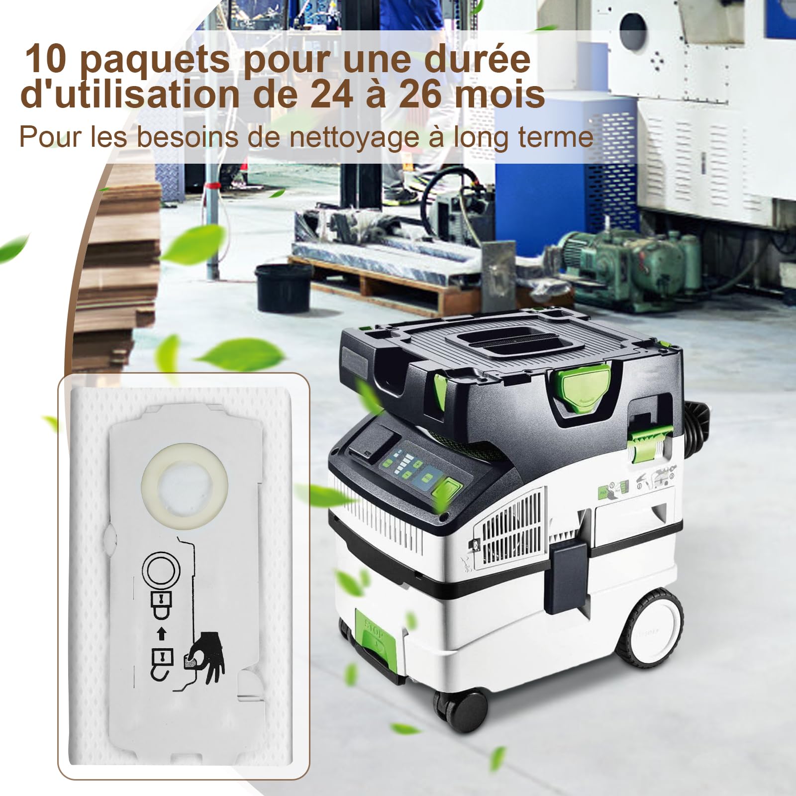 Lot de 10 Sacs à Poussière pour aspirateur Festool CT MINI/MIDI 2019+,Sac Filtre SELFCLEAN SC-FIS-CT MINI/MIDI-2/5/CT15 pour Festool,204308