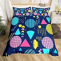 Vista 19 de Memphis - Juego de funda de edredón – Ropa de cama vintage amarillo púrpura con patrón de estilo retro, formas geométricas, ilustraciones