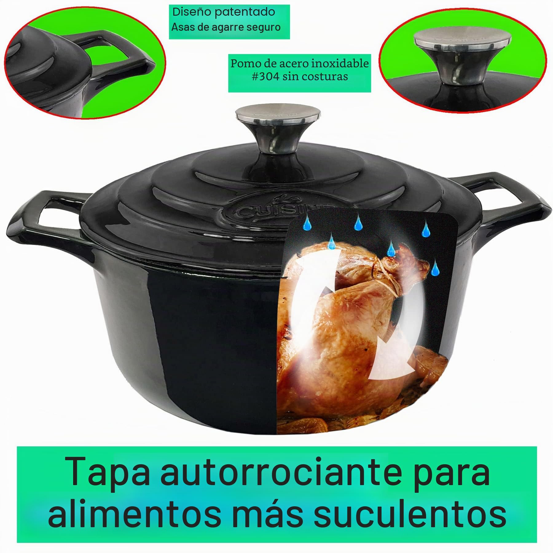 La Cuisine LC - Cacerola redonda (2140 MB, hierro fundido, acabado esmaltado), color negro