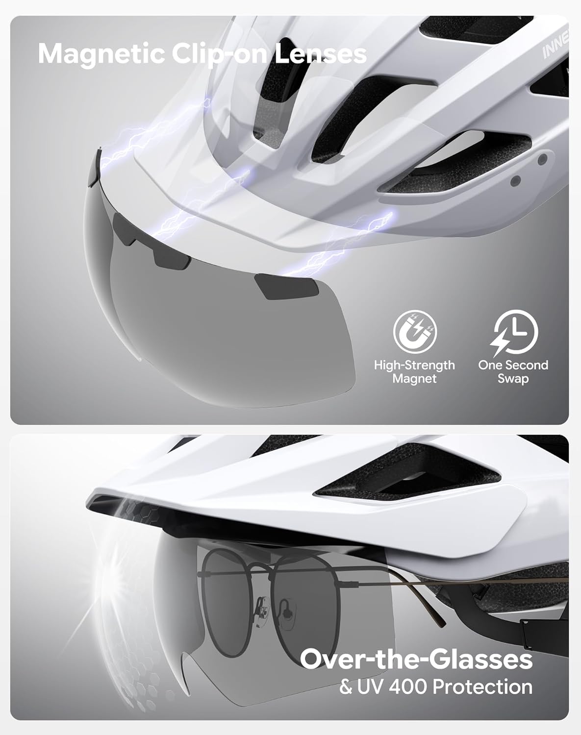 InnerKing Bike Helmet and Glasses Set for Adults, Lightweight Mountain Bicycle Helmet with USB Rechargeable Rear Light, Commuting Road Bike Helmet with Visor for Men Women