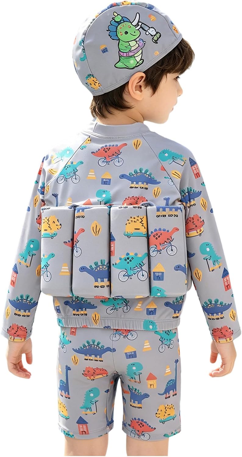 Freebily Kids Boys 3 Pieces Float Suit Floatation Swimsuit Summer Long Sleeve Bathing Suits Pool Swimwear