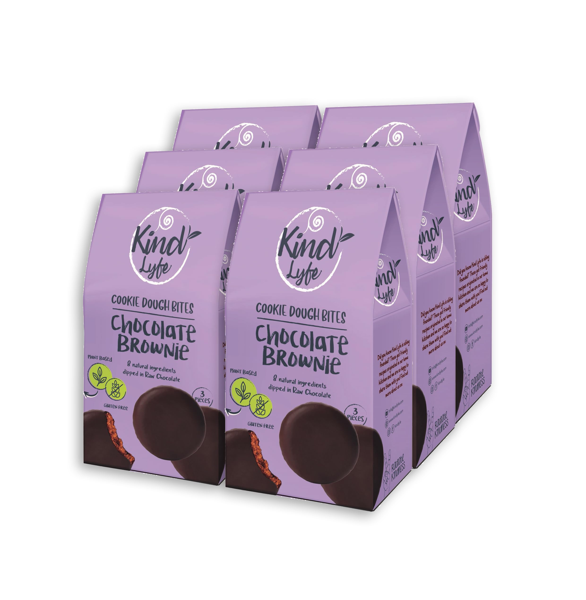 Chocolate Brownie Cookie Dough Bites, Plant Based, Gluten Free, Vegan, Pack of 6