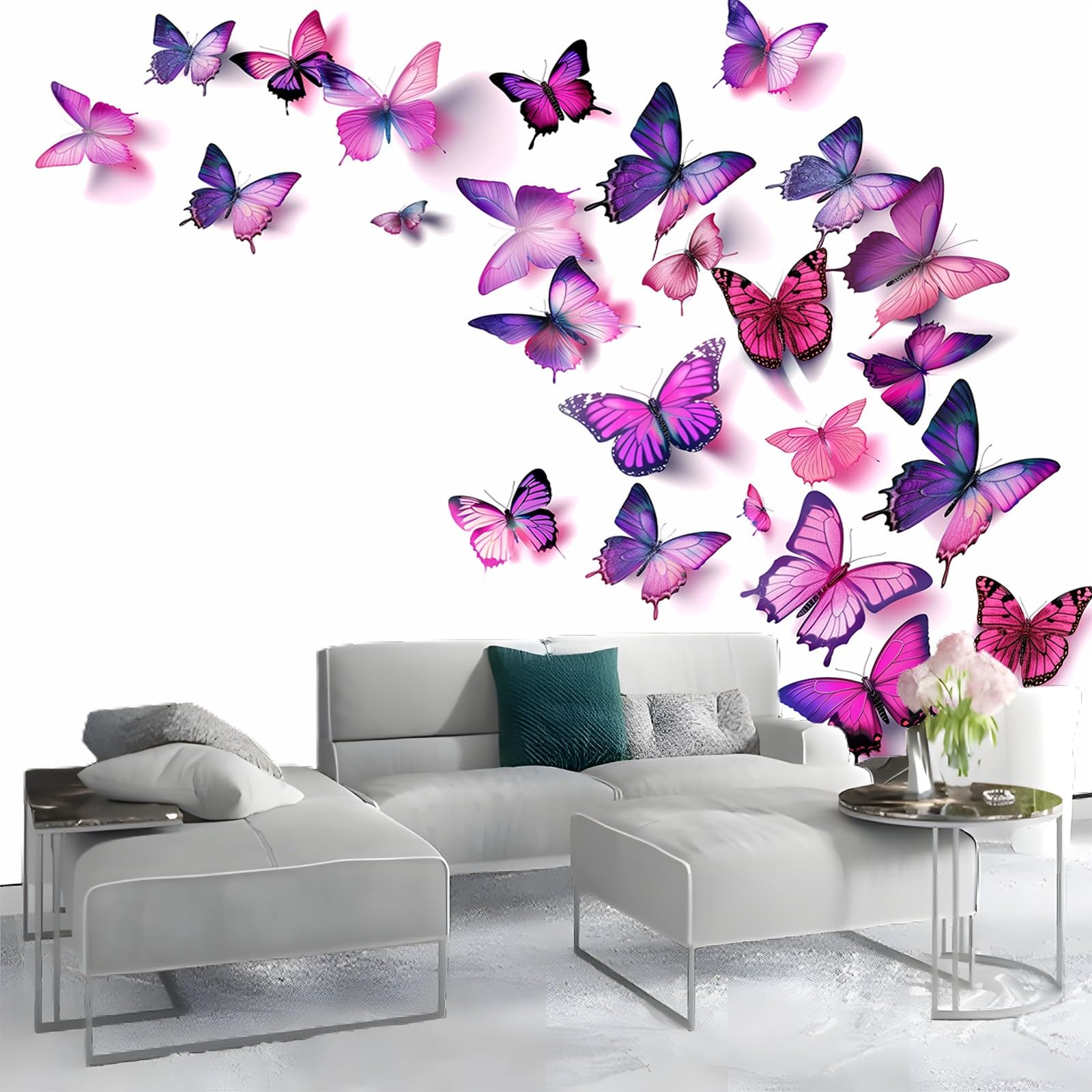 Tapeta ścienna biała fioletowa tapeta z włókniny do sypialni pokoju dziecięcego motyl elegancka kreskówka plakat ścienny 400 x 280 cm