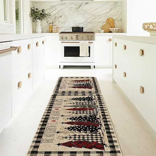 Miniatura 7 de Artoid Mode Buffalo - Juego de 2 tapetes de cocina con diseño de árbol de Navidad a cuadros, decoración del hogar, alfombras de cocina de bajo