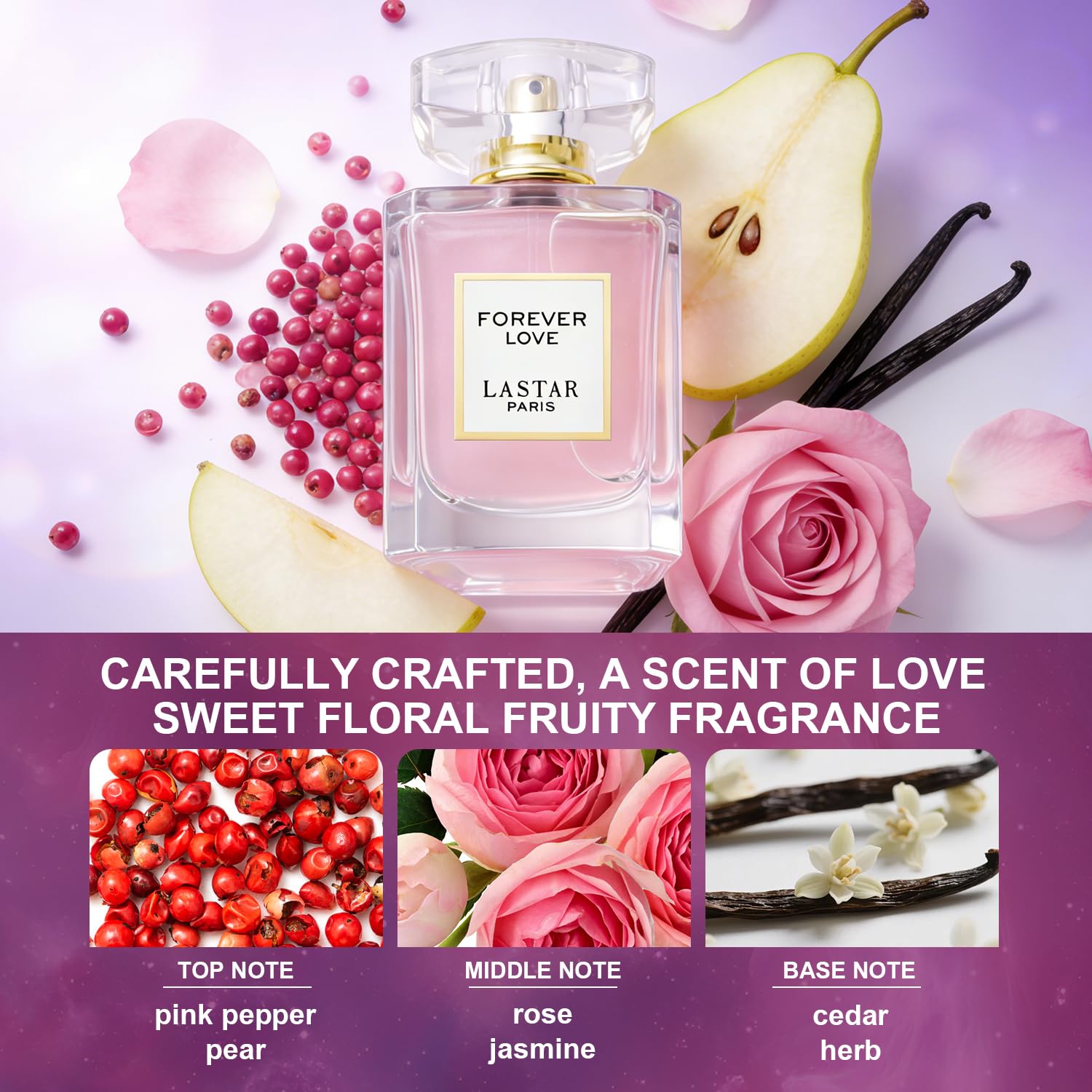 LASTAR Forever Love Profumo a lunga durata, profumo floreale, formato da viaggio, per uomini e donne, 55 ml x 3, perfetto per regali di vacanze, feste, San Valentino, Halloween, Natale